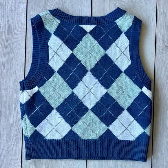 Hollister Argyle Crop Sweater Vest Small Layers Preppy Blue Diamond - Picture 4 of 7